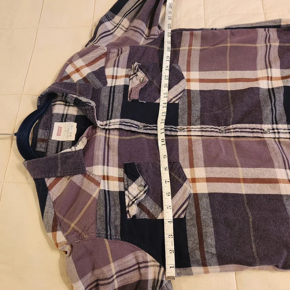 Levi’s Mens Shirt Western Pearl Snap Flannel Black Red Plaid, XL EUC 100% Cotton